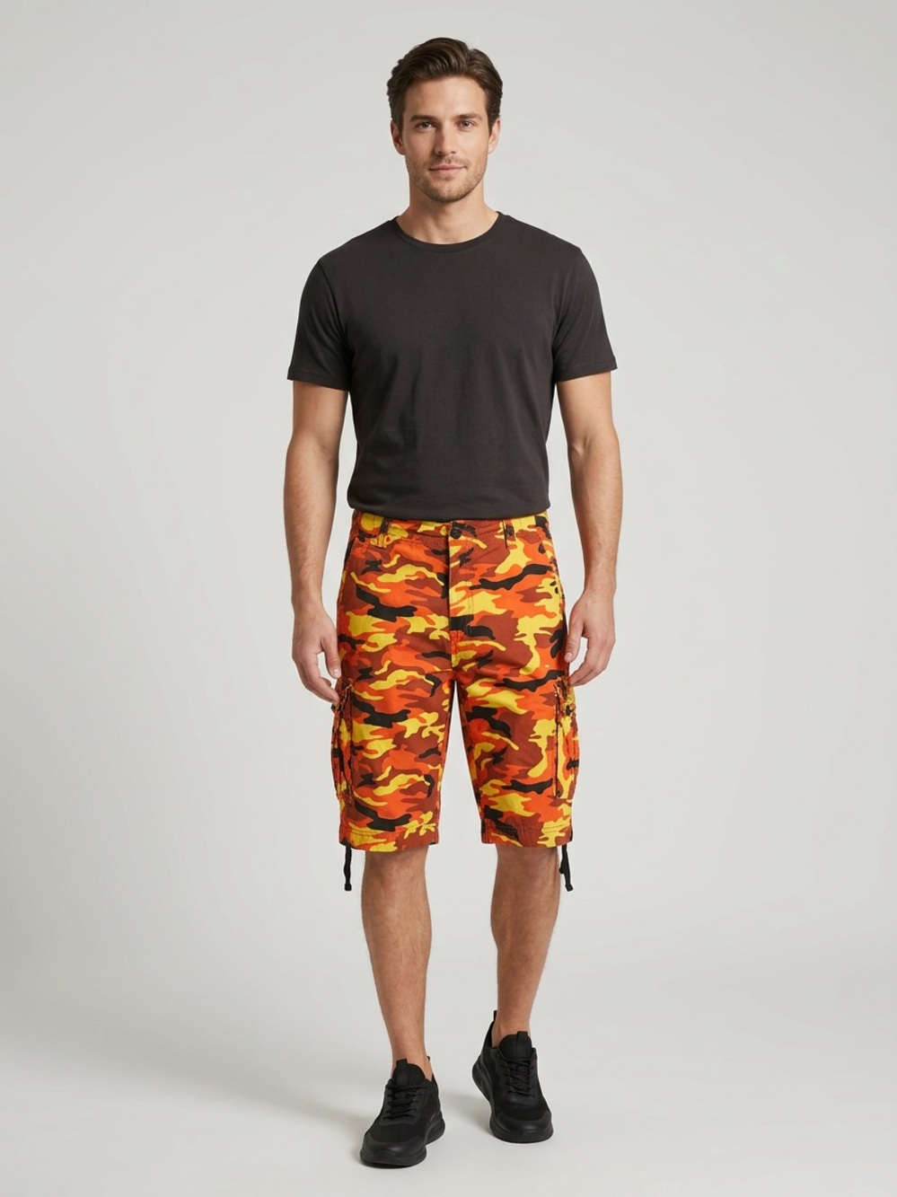 Men's Orange Camo Cargo Shorts - Tactical Streetwear